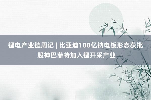 锂电产业链周记 | 比亚迪100亿钠电板形态获批 股神巴菲特加入锂开采产业