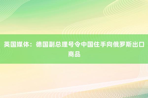 英国媒体：德国副总理号令中国住手向俄罗斯出口商品