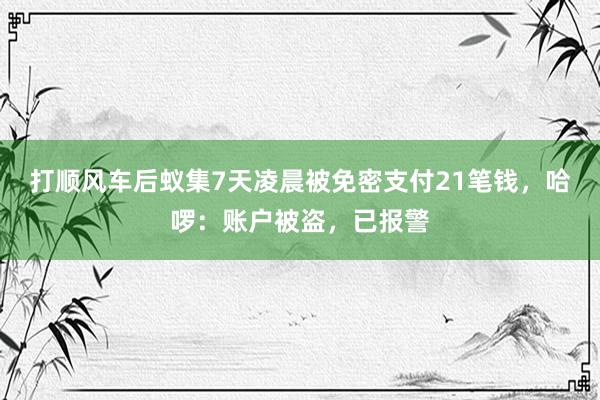 打顺风车后蚁集7天凌晨被免密支付21笔钱，哈啰：账户被盗，已报警